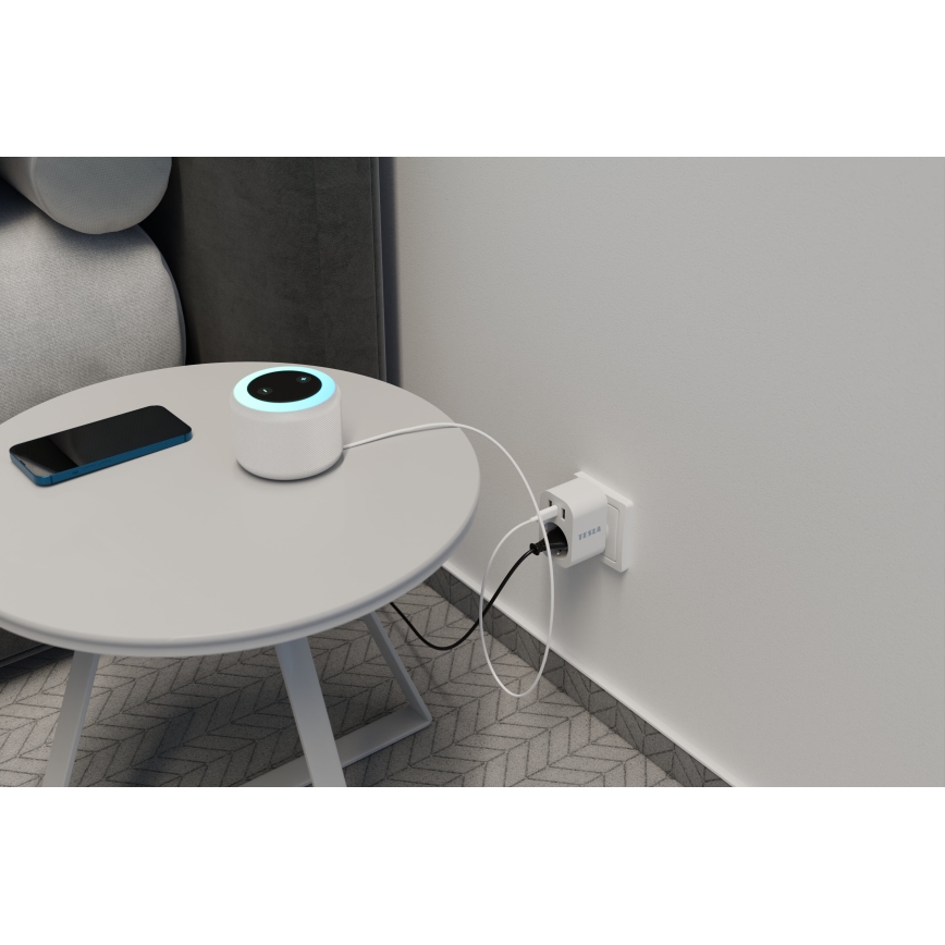 TESLA Smart - Toma inteligente 3680W/230V/16A Type F/E 2xUSB-A + 1xUSB-C Wi-Fi