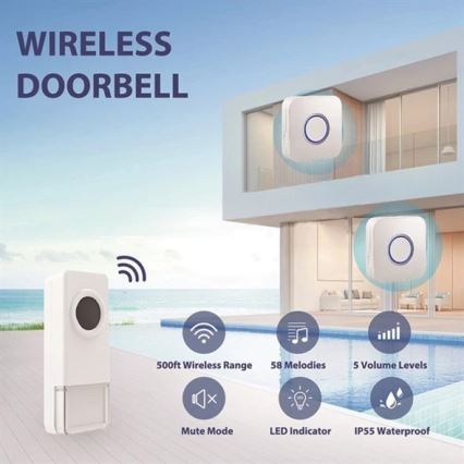 Timbre inalámbrico 3xAAA IP55 negro