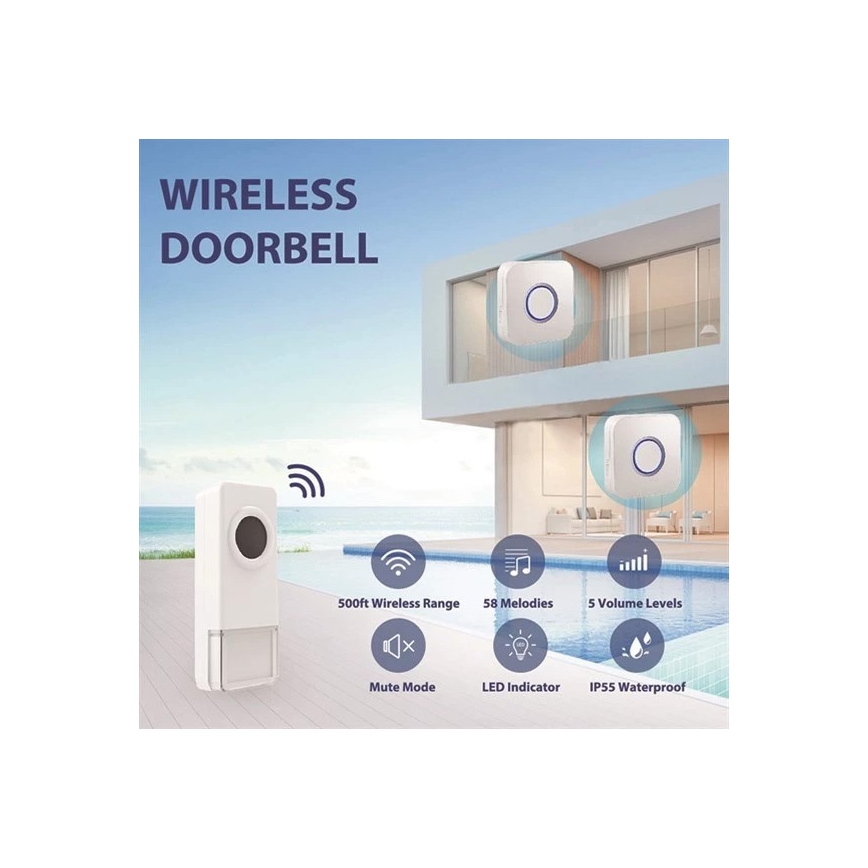Timbre inalámbrico 3xAAA IP55 negro