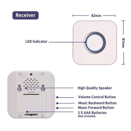 Timbre inalámbrico 3xAAA IP55 negro