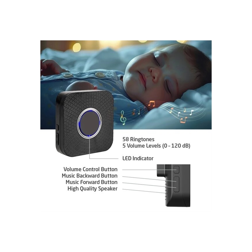 Timbre inalámbrico cinético 230V negro