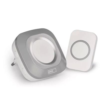 Timbre inalámbrico con enchufe integrado 230V + 1xCR2032 IP44 gris