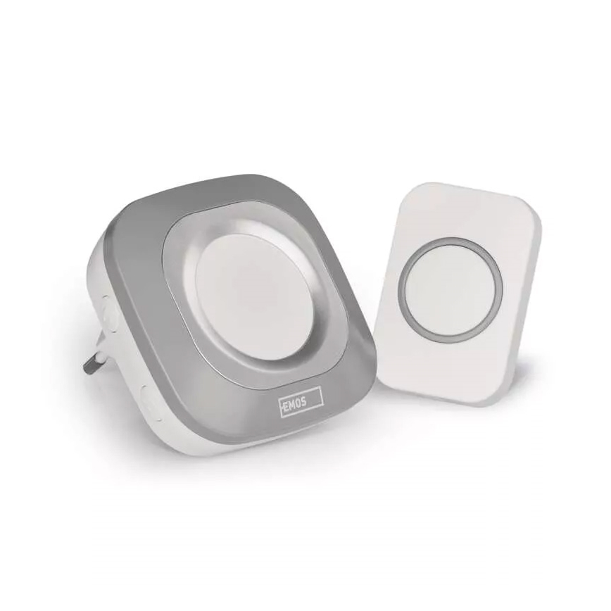 Timbre inalámbrico con enchufe integrado 230V + 1xCR2032 IP44 gris