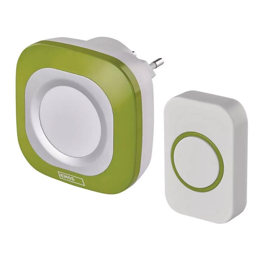 Timbre inalámbrico con enchufe integrado 230V + 1xCR2032 IP44 verde