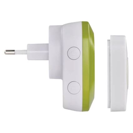 Timbre inalámbrico con enchufe integrado 230V + 1xCR2032 IP44 verde