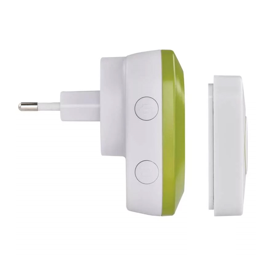 Timbre inalámbrico con enchufe integrado 230V + 1xCR2032 IP44 verde