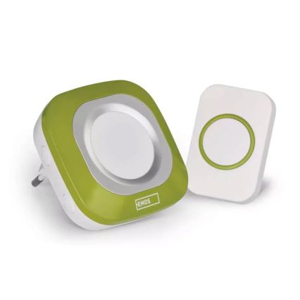 Timbre inalámbrico con enchufe integrado 230V + 1xCR2032 IP44 verde