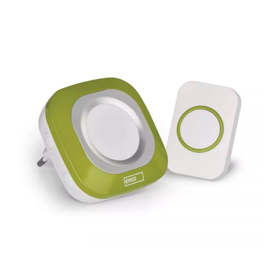 Timbre inalámbrico con enchufe integrado 230V + 1xCR2032 IP44 verde