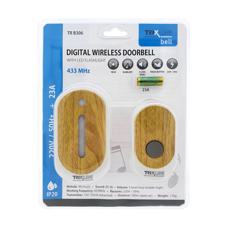 Timbre inalámbrico con enchufe integrado BELL 230V + 1x23A marrón