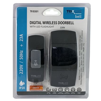 Timbre inalámbrico con enchufe integrado BELL 230V + 1x23A negro