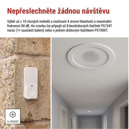 Timbre inalámbrico empotrable 230V + 1xCR2032 blanco