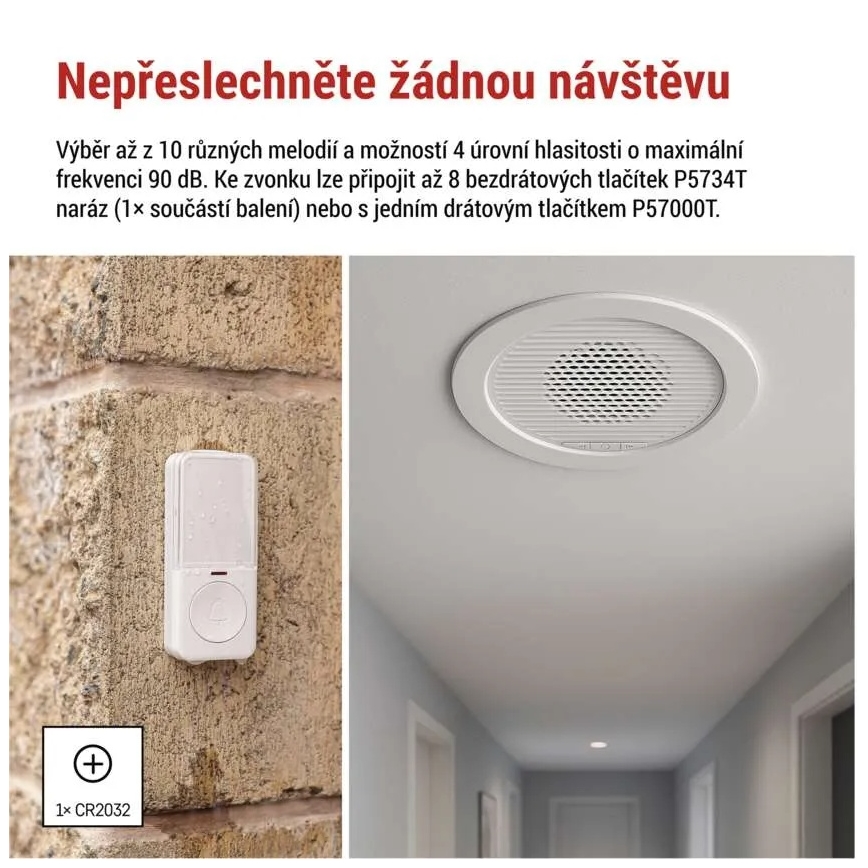 Timbre inalámbrico empotrable 230V + 1xCR2032 blanco