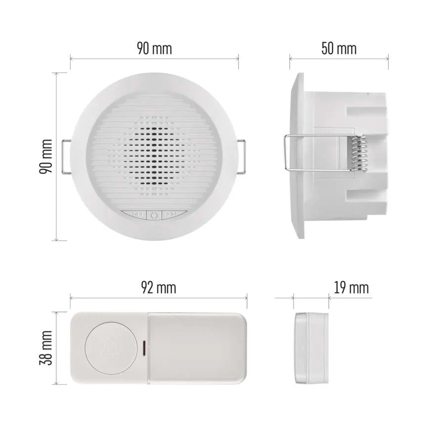 Timbre inalámbrico empotrable 230V + 1xCR2032 blanco