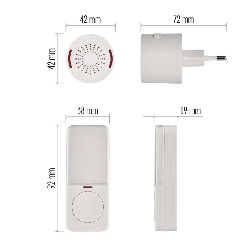 Timbre inalámbrico enchufable 230 V + 1x CR2032, blanco