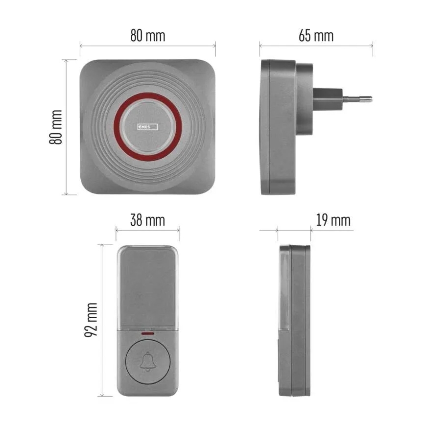 Timbre inalámbrico enchufable GoSmart 230V + 1x CR2032 gris Wi-Fi