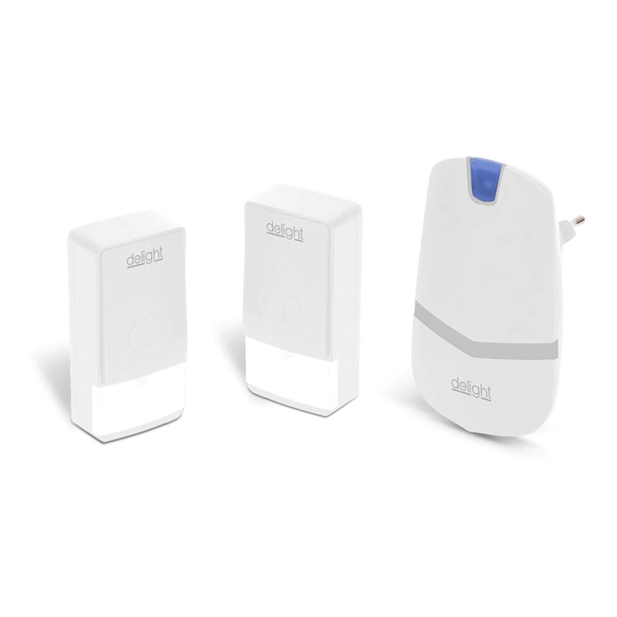 Timbre inalámbrico para la toma de corriente 230V + 2x botones IP44 blanco
