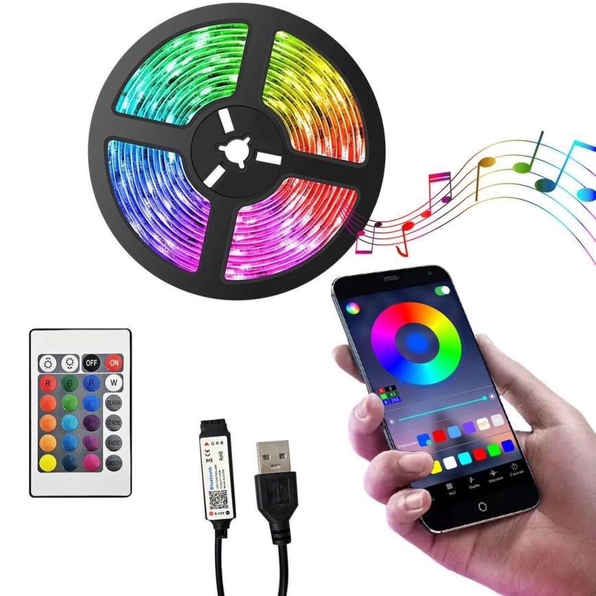 Tira LED RGB regulable LED/6W/5V USB 2 m + control remoto
