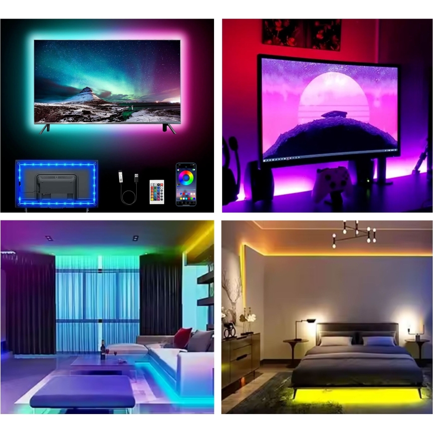 Tira LED RGB regulable LED/6W/5V USB 2 m + control remoto