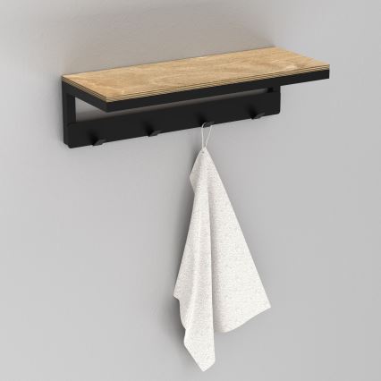 Toallero de pared con estante 10x40 cm negro