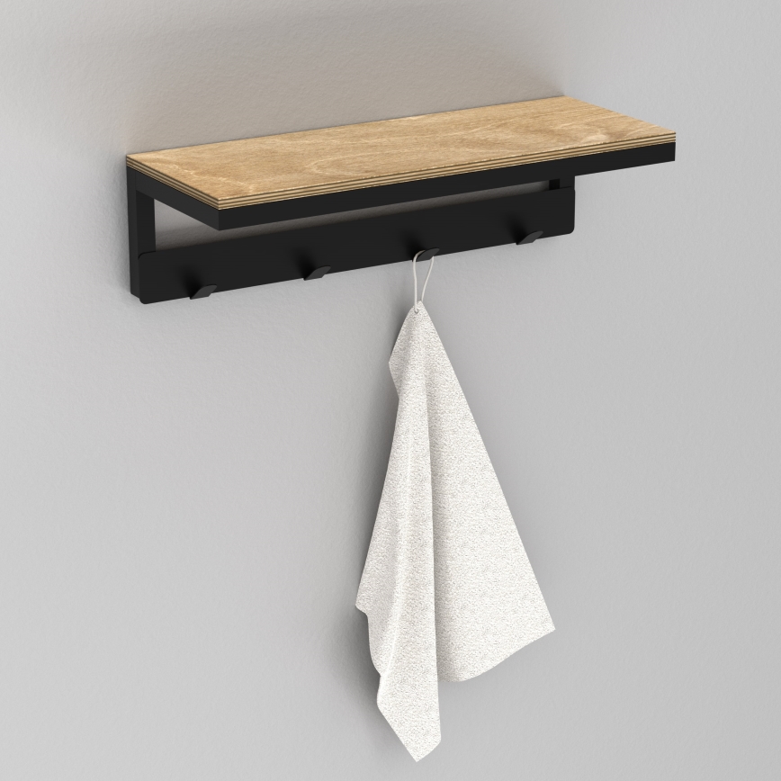 Toallero de pared con estante 10x40 cm negro