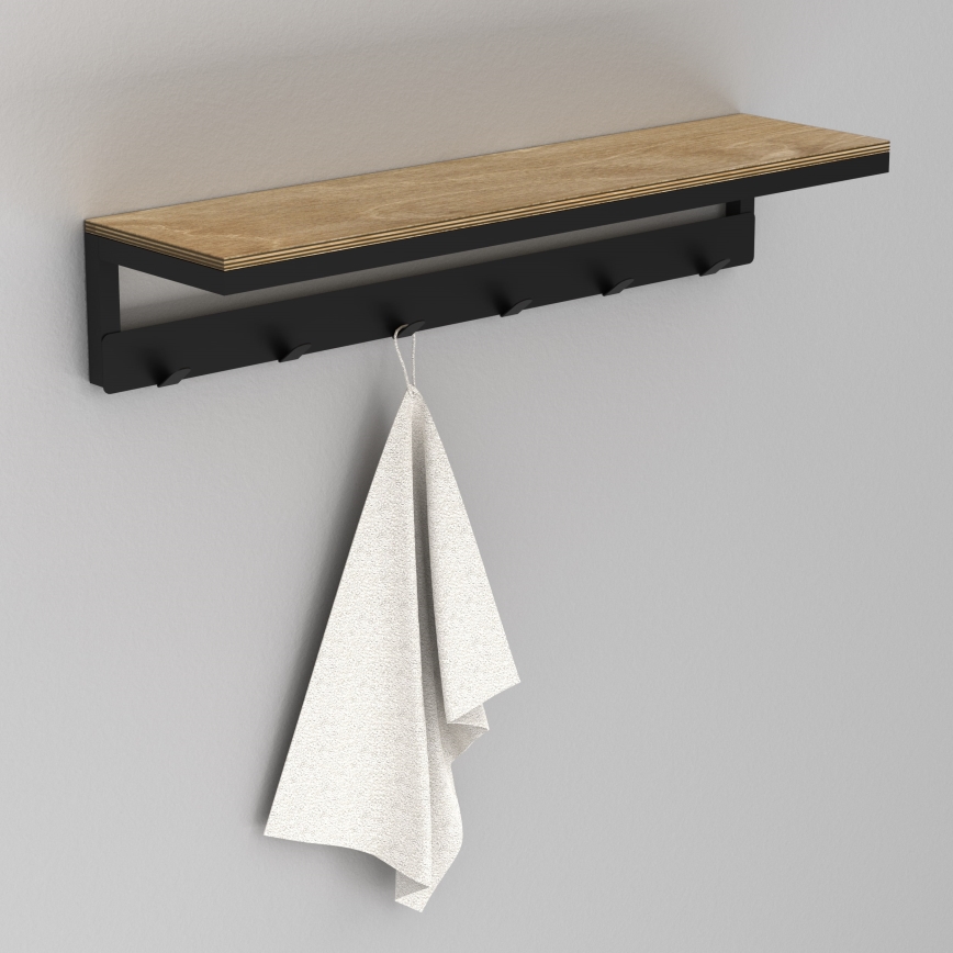 Toallero de pared con estante 10x60 cm negro