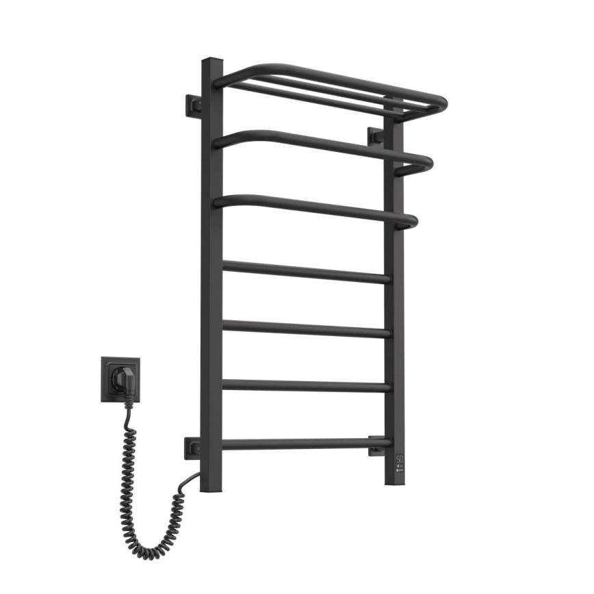 Toallero eléctrico con termostato FORTIS 155W 80x48 cm IP44 negro, lado derecho