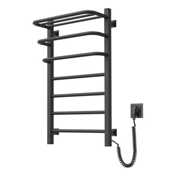 Toallero eléctrico con termostato FORTIS 155W 80x48 cm, negro, conexión derecha