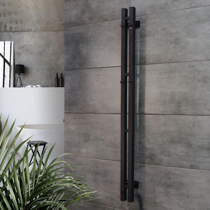 Toallero eléctrico con termostato SILOUETTE 187W/230V 120,6 cm IP44 negro derecho cuadrado