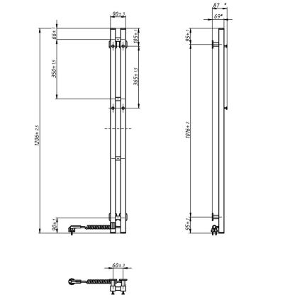 Toallero eléctrico con termostato SILOUETTE 187W/230V 120,6 cm IP44 negro derecho cuadrado