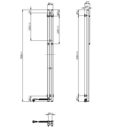 Toallero eléctrico SILOUETTE con termostato 200 W/230 V 150,6 cm IP44 negro, lateral derecho