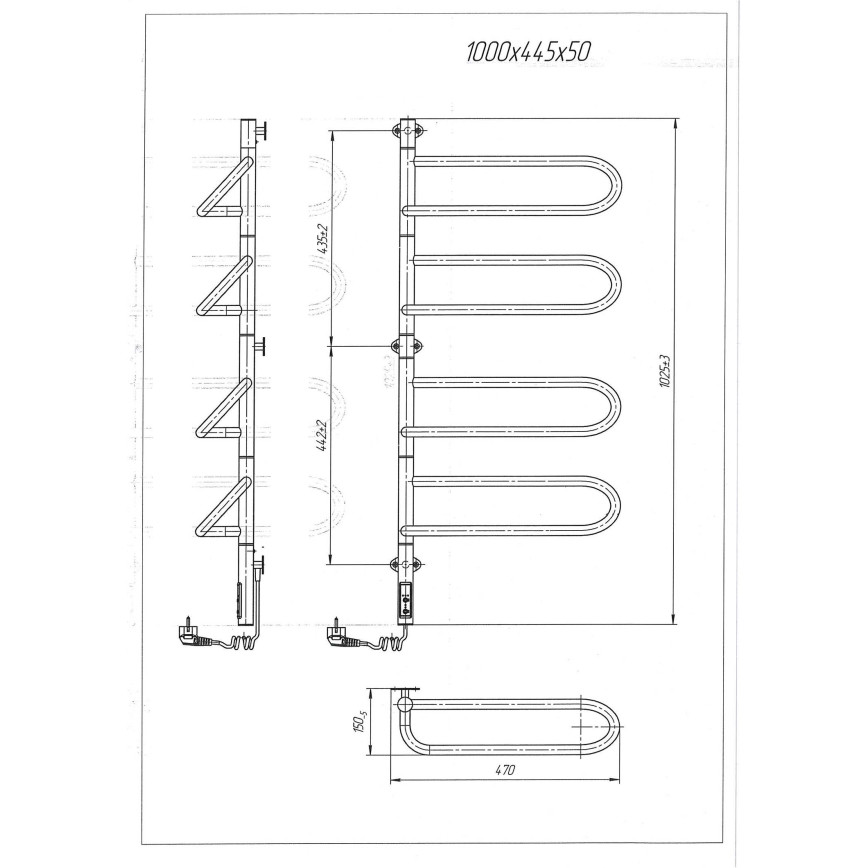 Toallero eléctrico giratorio ELECTRA 120W/230V 100x44,5 cm acero inoxidable/cromado izquierdo