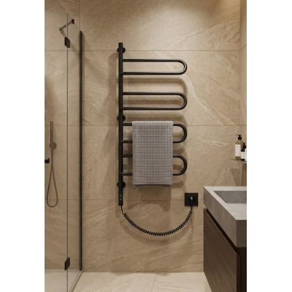 Toallero eléctrico giratorio ELECTRA 120W/230V 102,5x47,5 cm acero inoxidable/negro izquierdo