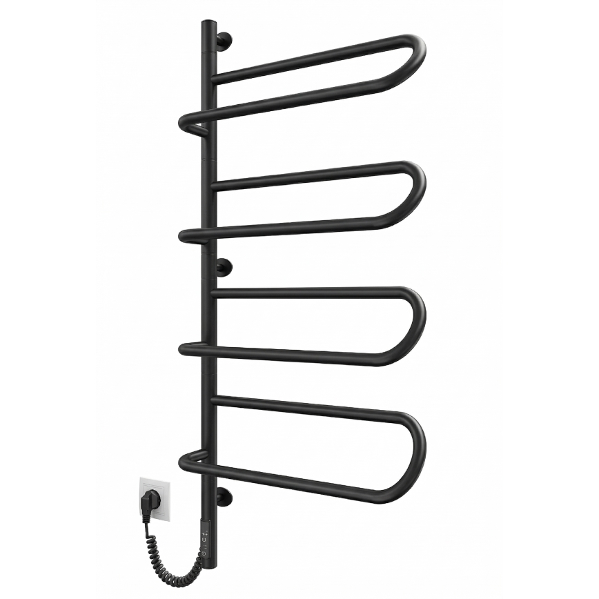 Toallero eléctrico giratorio ELECTRA 120W/230V 102,5x47,5 cm acero inoxidable/negro izquierdo