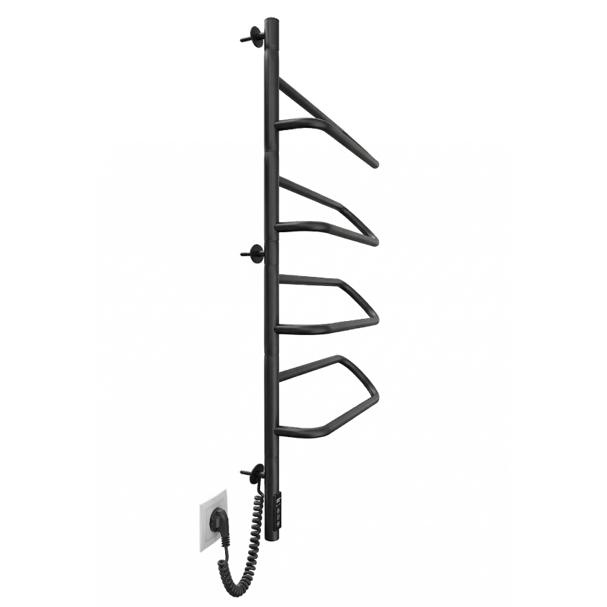 Toallero eléctrico giratorio ELECTRA 120W/230V 102,5x47,5 cm acero inoxidable/negro izquierdo