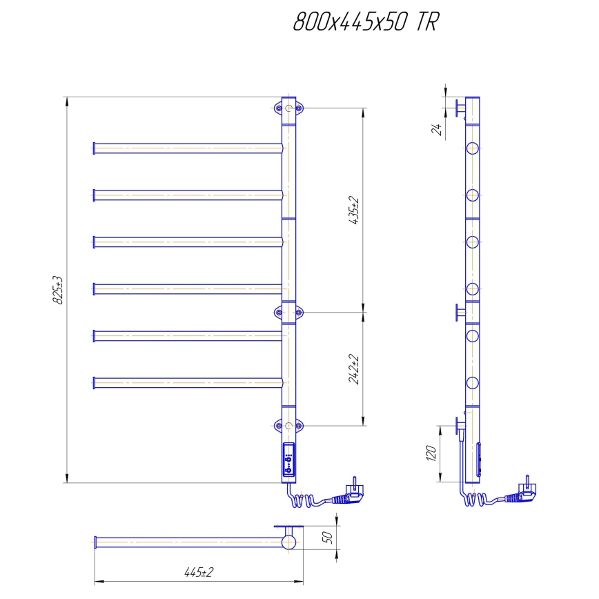 Toallero eléctrico giratorio VEER 80W/230V 82,5x44,5 cm acero inoxidable/negro