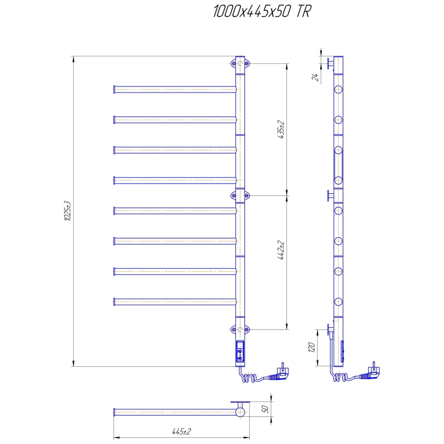 Toallero eléctrico giratorio VEER 95W/230V 100x44,5 cm acero inoxidable/cromo brillante