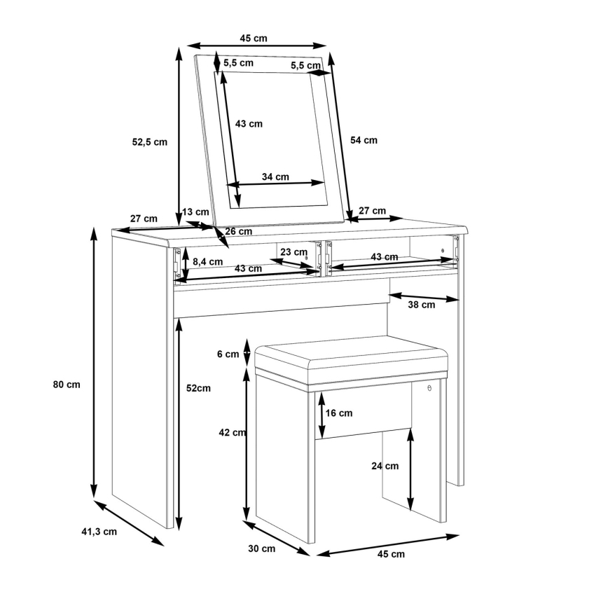 Tocador ERO + taburete marrón/negro