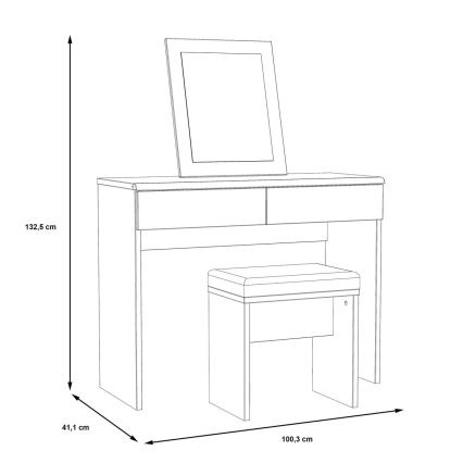 Tocador JUNO con banqueta, 45 x 29,6 cm, marrón/negro