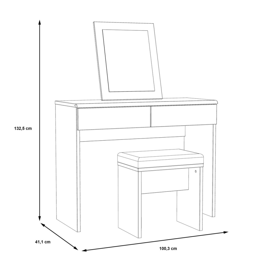 Tocador JUNO con banqueta, 45 x 29,6 cm, marrón/negro