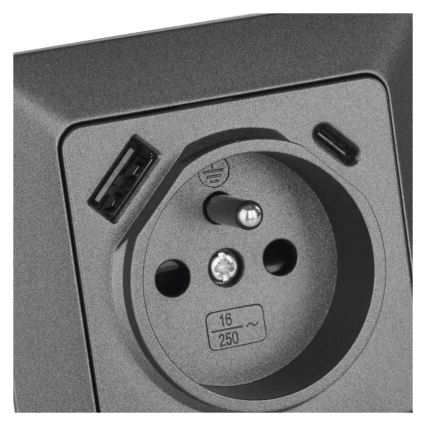 Toma de corriente doméstica FRENCH con USB‑A y USB‑C, 250V/16A, antracita