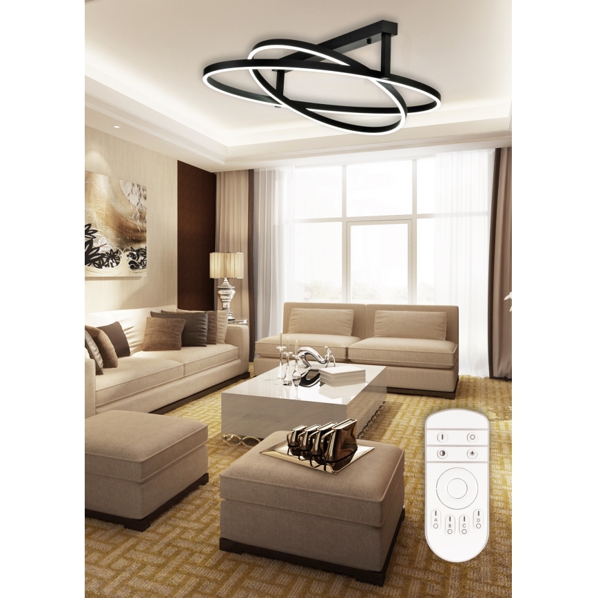 Top Light - Lámpara de techo LED regulable SATURN 2xLED/25W/230V negro + control remoto