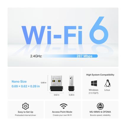 TP-Link - Adaptador nano USB Wi-Fi 6 inalámbrico