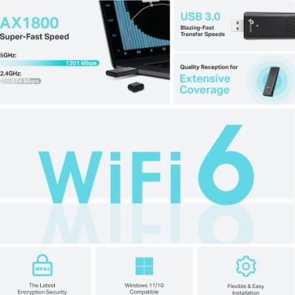 TP-Link - Adaptador USB inalámbrico de doble banda con Wi‑Fi 6