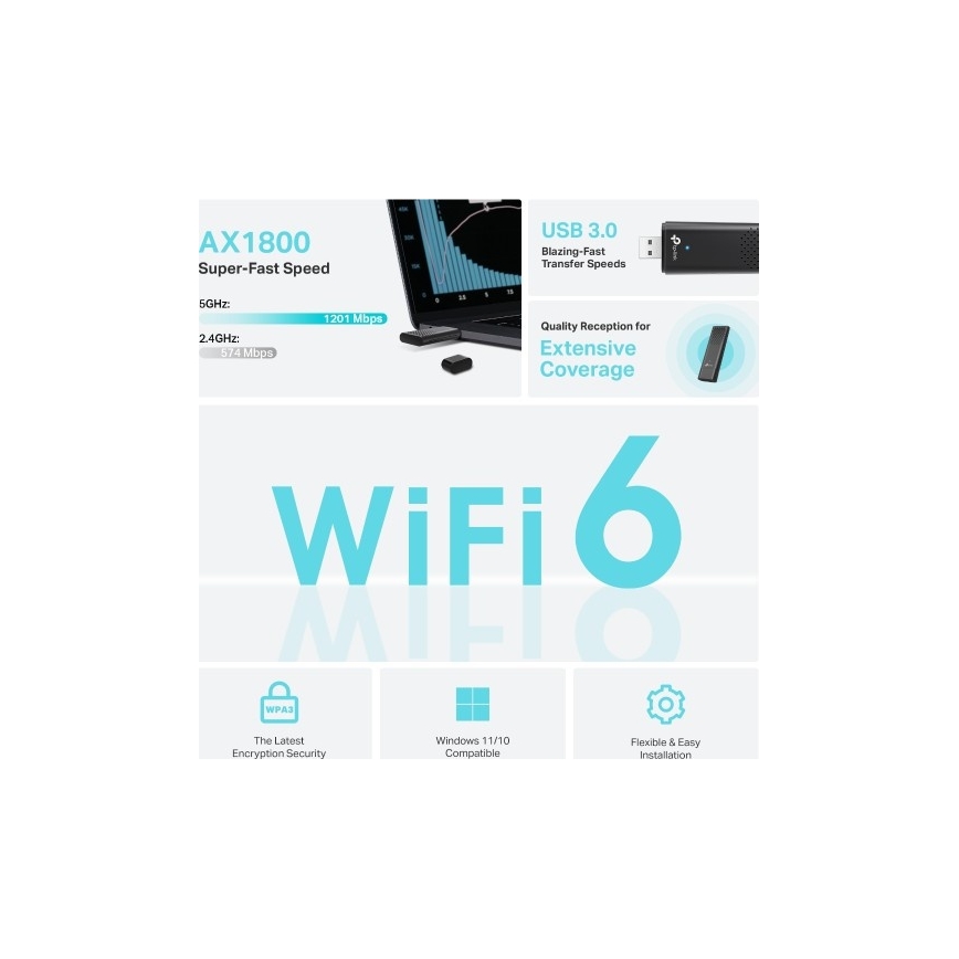 TP-Link - Adaptador USB inalámbrico de doble banda con Wi‑Fi 6
