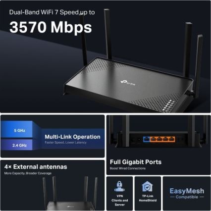 TP-Link - Router Wi-Fi 7 de doble banda Archer BE220