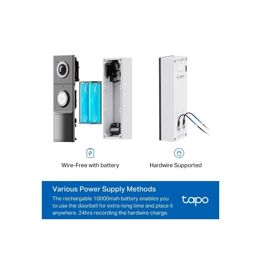 TP-Link - Timbre de vídeo inteligente 2K 10000 mAh IP66 Wi-Fi Tuya