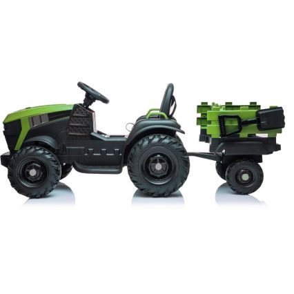 Tractor eléctrico con remolque 2x30W/7000 mAh negro/verde + mando a distancia