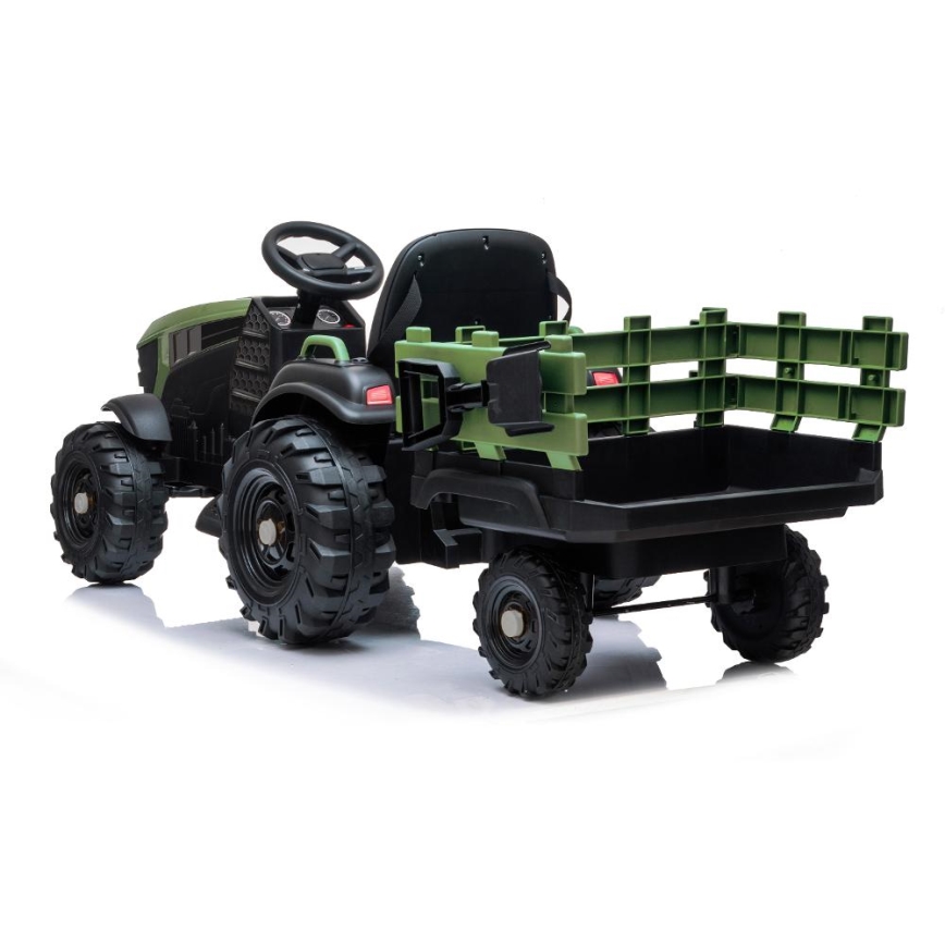 Tractor eléctrico con remolque 2x30W/7000 mAh negro/verde + mando a distancia