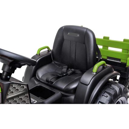 Tractor eléctrico con remolque 2x30W/7000 mAh negro/verde + mando a distancia