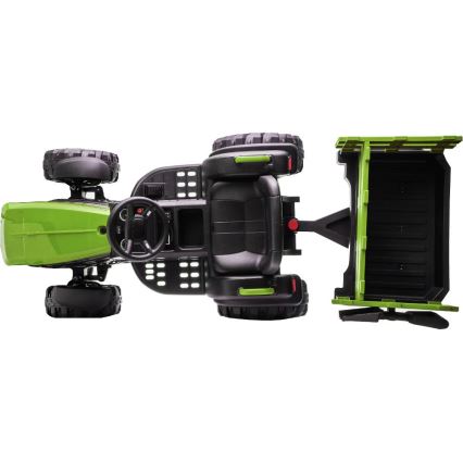 Tractor eléctrico con remolque 2x30W/7000 mAh negro/verde + mando a distancia